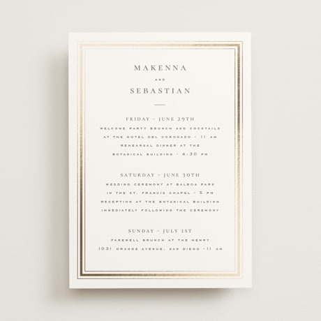 Foil-Pressed Wedding Weekend Itinerary Cards