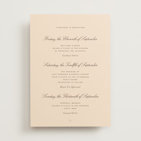 Foil-Pressed Wedding Weekend Itinerary Cards