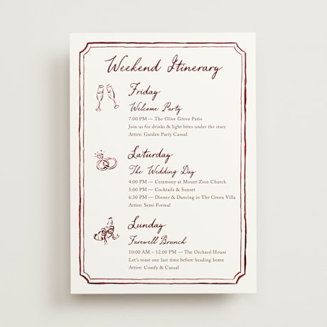Wedding Weekend Itinerary Cards