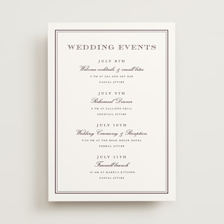 Wedding Weekend Itinerary Cards