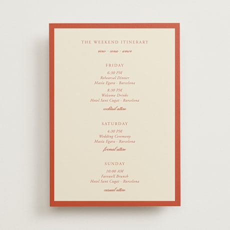 Wedding Weekend Itinerary Cards