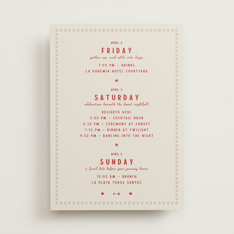 Wedding Weekend Itinerary Cards