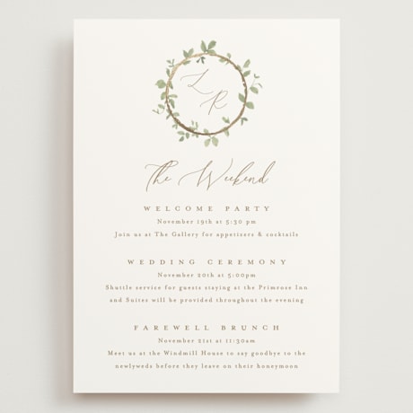 Foil-Pressed Grand Wedding Weekend Itinerary Cards