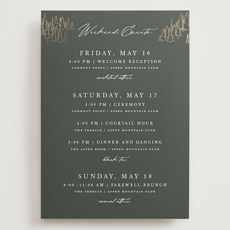 Foil-Pressed Grand Wedding Weekend Itinerary Cards