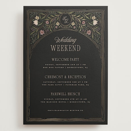 Foil-Pressed Grand Wedding Weekend Itinerary Cards