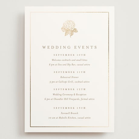 Foil-Pressed Grand Wedding Weekend Itinerary Cards