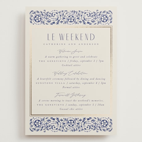 Foil-Pressed Grand Wedding Weekend Itinerary Cards
