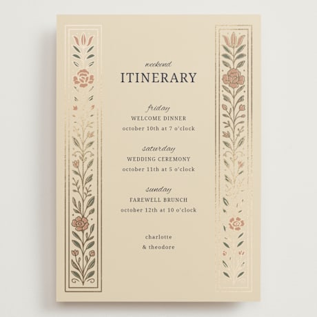 Foil-Pressed Grand Wedding Weekend Itinerary Cards