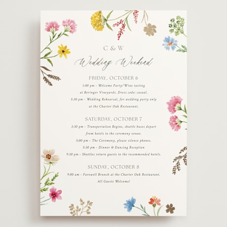 Foil-Pressed Grand Wedding Weekend Itinerary Cards