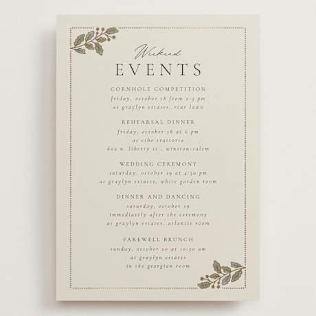 Foil-Pressed Grand Wedding Weekend Itinerary Cards