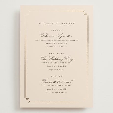 Foil-Pressed Grand Wedding Weekend Itinerary Cards