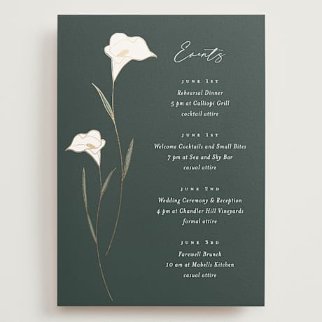 Foil-Pressed Grand Wedding Weekend Itinerary Cards