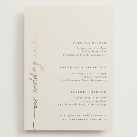 Foil-Pressed Grand Wedding Weekend Itinerary Cards