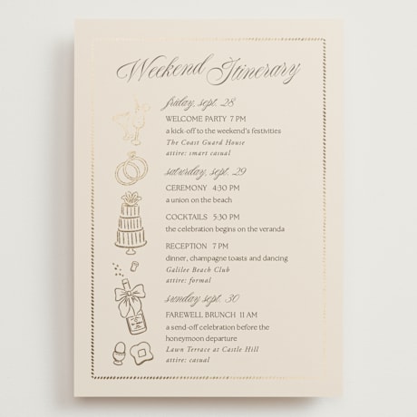 Foil-Pressed Grand Wedding Weekend Itinerary Cards