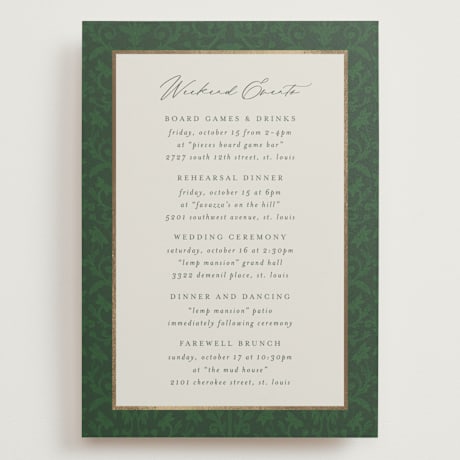 Foil-Pressed Grand Wedding Weekend Itinerary Cards