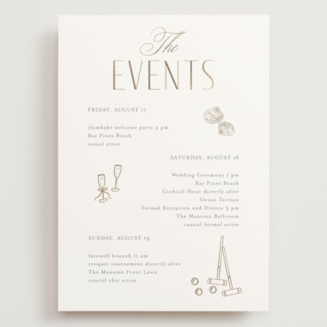 Foil-Pressed Grand Wedding Weekend Itinerary Cards