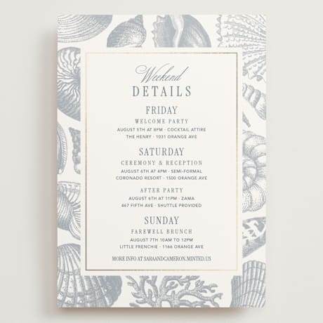 Foil-Pressed Grand Wedding Weekend Itinerary Cards