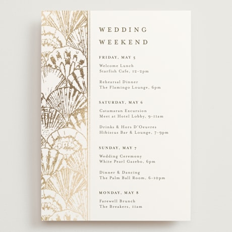 Foil-Pressed Grand Wedding Weekend Itinerary Cards