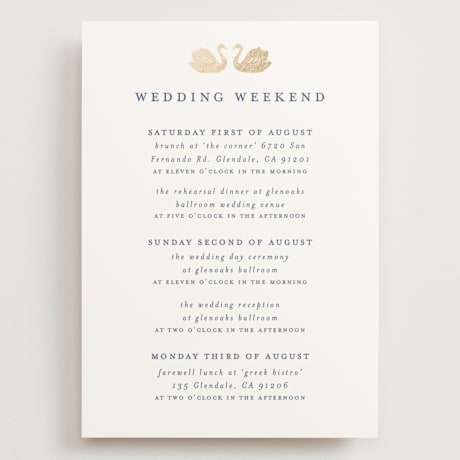 Foil-Pressed Grand Wedding Weekend Itinerary Cards