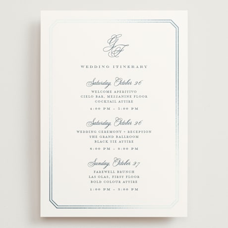Foil-Pressed Grand Wedding Weekend Itinerary Cards