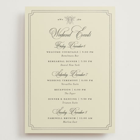 Foil-Pressed Grand Wedding Weekend Itinerary Cards