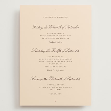 Foil-Pressed Grand Wedding Weekend Itinerary Cards