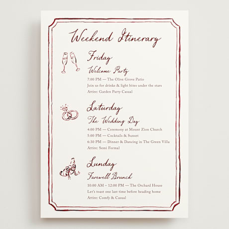 Grand Wedding Weekend Itinerary Cards