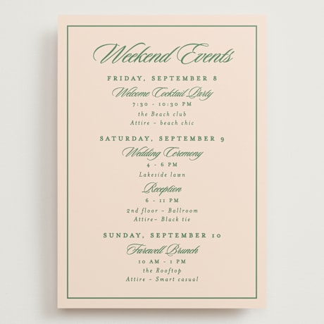 Grand Wedding Weekend Itinerary Cards