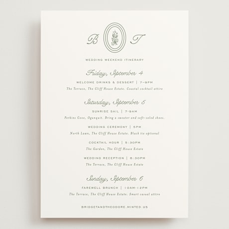 Grand Wedding Weekend Itinerary Cards