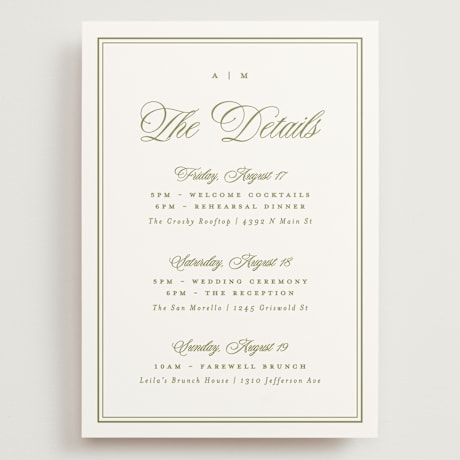 Grand Wedding Weekend Itinerary Cards