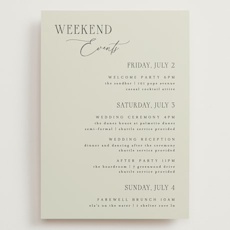Grand Wedding Weekend Itinerary Cards