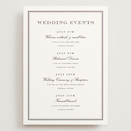 Grand Wedding Weekend Itinerary Cards