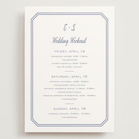 Grand Wedding Weekend Itinerary Cards