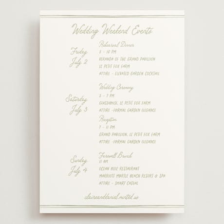 Grand Wedding Weekend Itinerary Cards