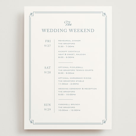 Grand Wedding Weekend Itinerary Cards