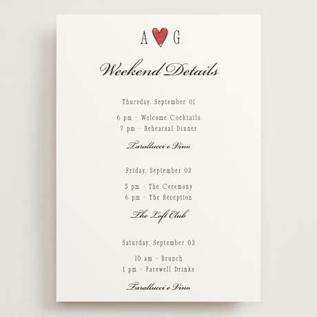 Grand Wedding Weekend Itinerary Cards
