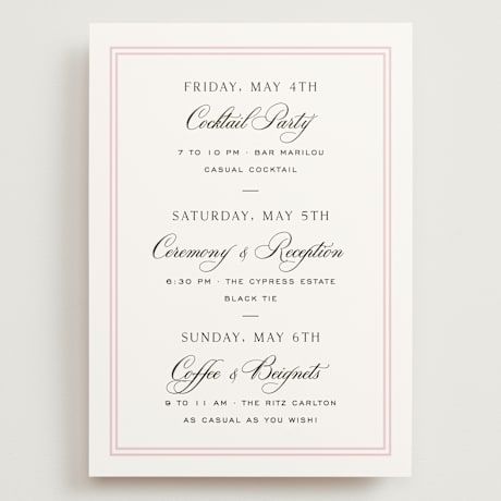 Grand Wedding Weekend Itinerary Cards