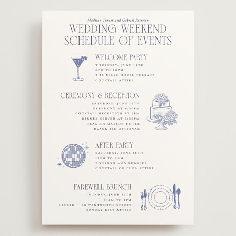 Grand Wedding Weekend Itinerary Cards
