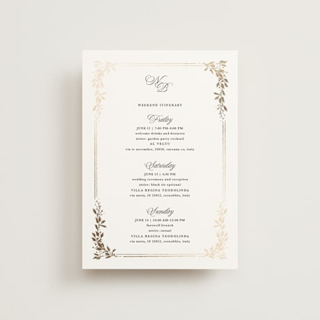 Foil-Pressed Petite Wedding Weekend Itinerary Cards