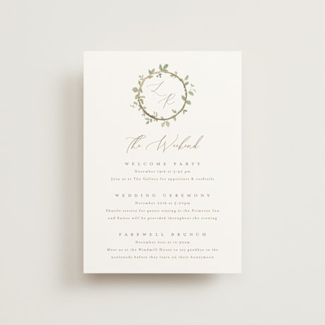 Foil-Pressed Petite Wedding Weekend Itinerary Cards