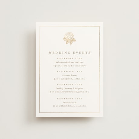 Foil-Pressed Petite Wedding Weekend Itinerary Cards