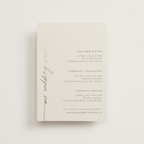 Foil-Pressed Petite Wedding Weekend Itinerary Cards