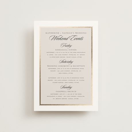Foil-Pressed Petite Wedding Weekend Itinerary Cards
