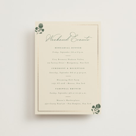 Foil-Pressed Petite Wedding Weekend Itinerary Cards