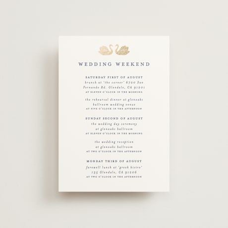Foil-Pressed Petite Wedding Weekend Itinerary Cards