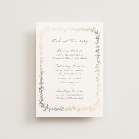 Foil-Pressed Petite Wedding Weekend Itinerary Cards