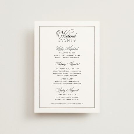 Foil-Pressed Petite Wedding Weekend Itinerary Cards