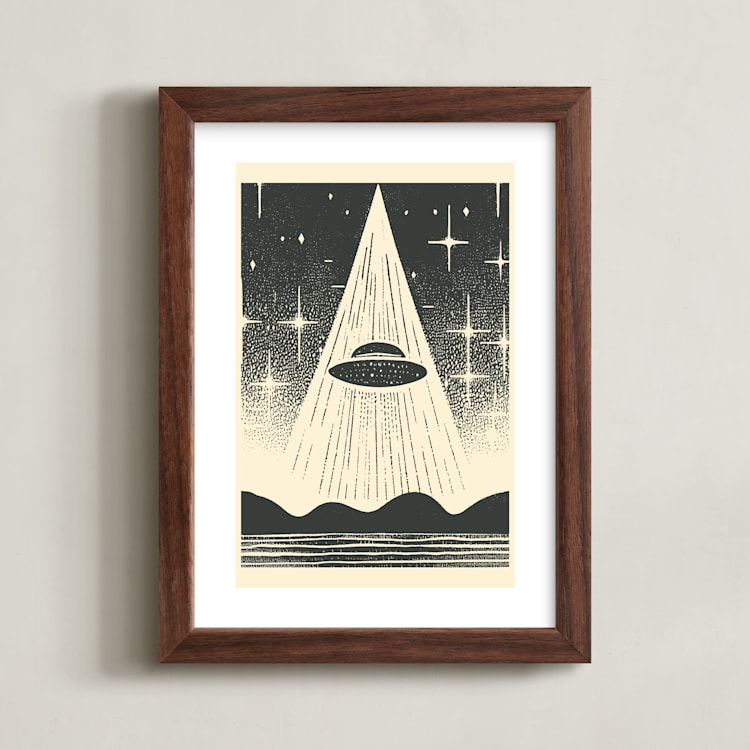 UFO Encounters: Nostalgic Retro Woodcut by Roseanne Kenny