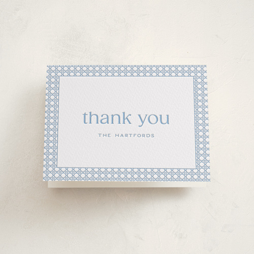 This is a delicate rattan baby shower thank you cards with letterpress by Ellen Schlegelmilch called delicate rattan printing on coventry320 in standard