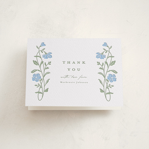 This is a mint baby shower thank you cards with letterpress by Everett Paper Goods called mirror floral printing on coventry320 in standard